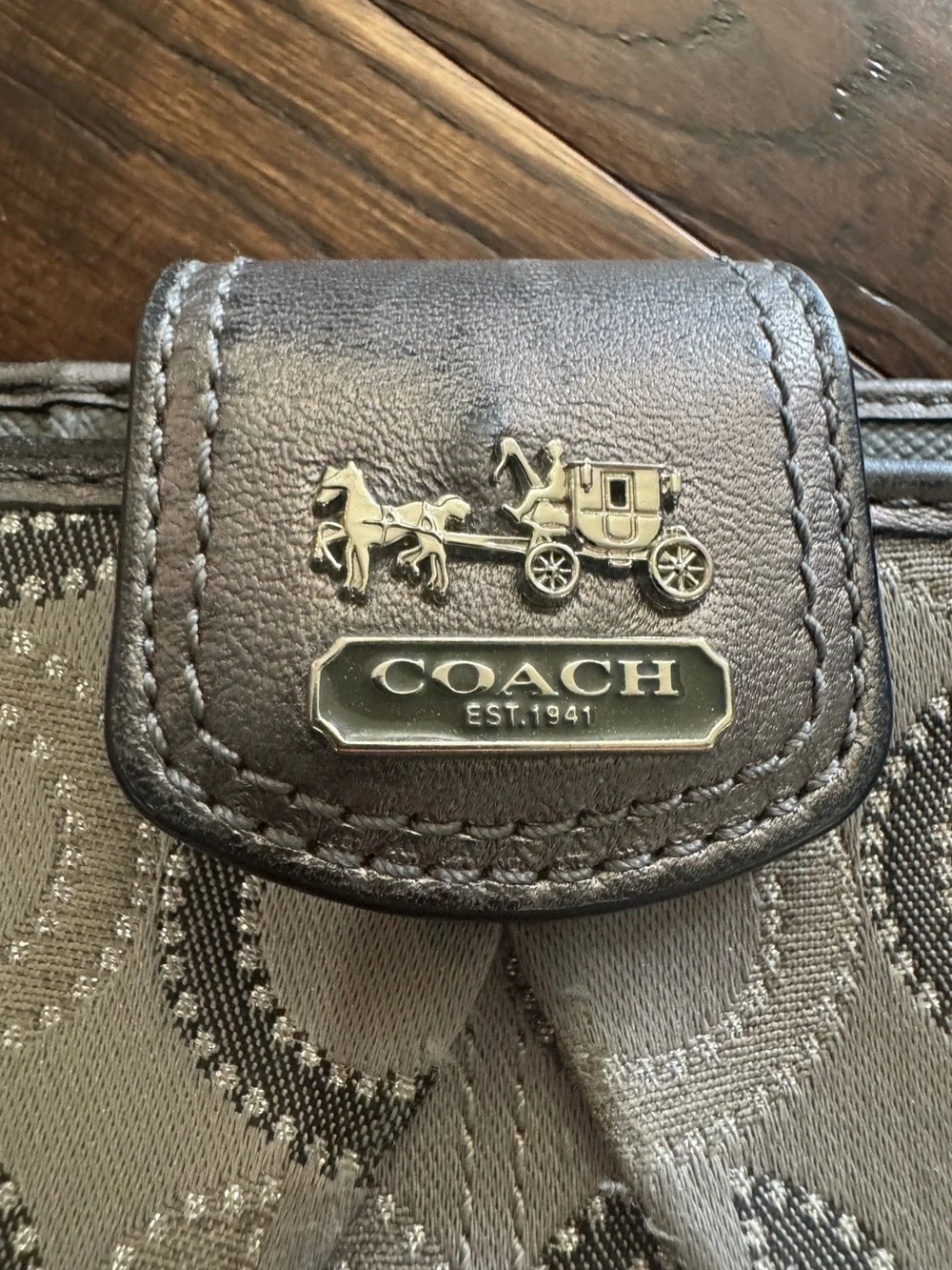 Coach Grey Silver Signature C Logo Wallet